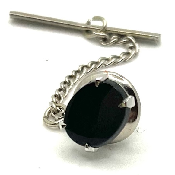 Vintage silver plated And black onyx stone Tie Tack - Picture 1 of 4